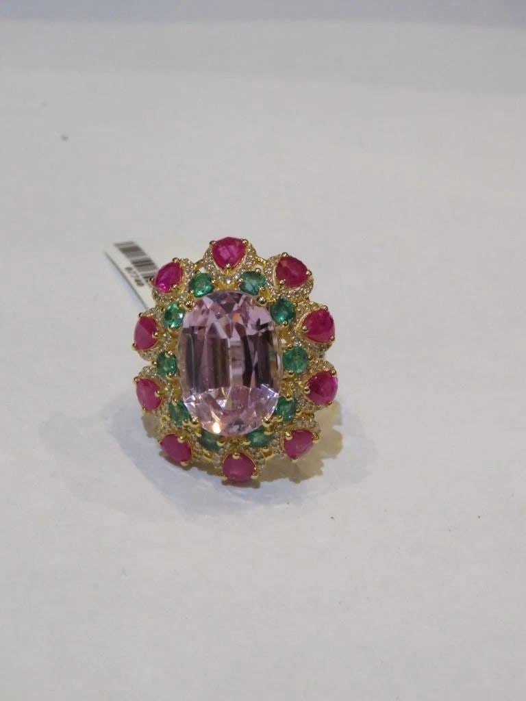 18KT GOLD FANCY KUNZITE RUBY DIAMOND RING (1 of 2)