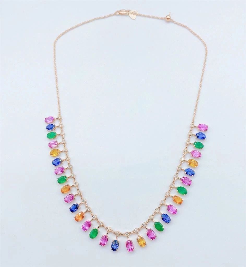 18KT GOLD RAINBOW OVAL CUT SAPPHIRE EMERALD NECKLACE (1 of 2)