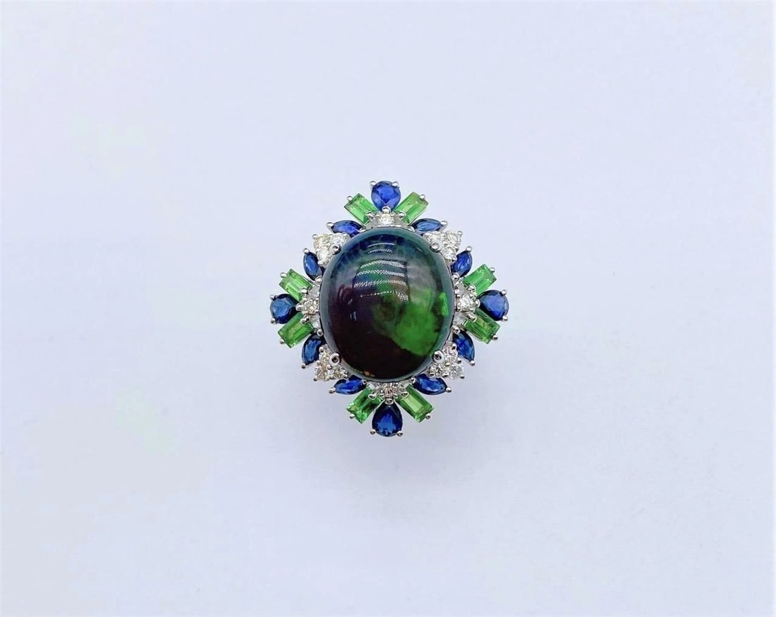 18KT BLACK OPAL SAPPHIRE DIAMOND RING (1 of 2)