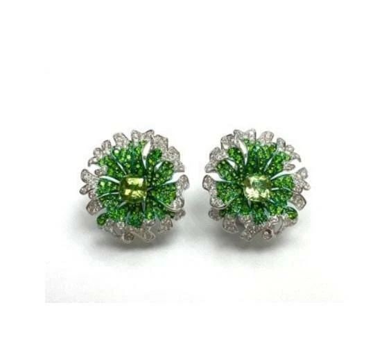 18KT GOLD FANCY GEM APATITE GORGEOUS DIAMOND EARRINGS (1 of 2)