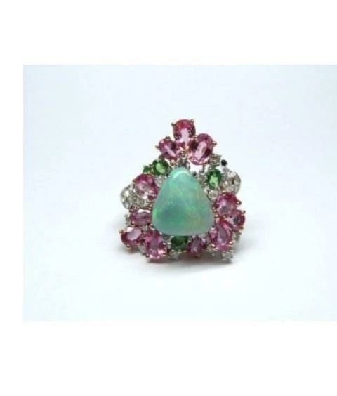 18KT BLACK OPAL PINK SAPPHIRE DIAMOND RING (1 of 2)