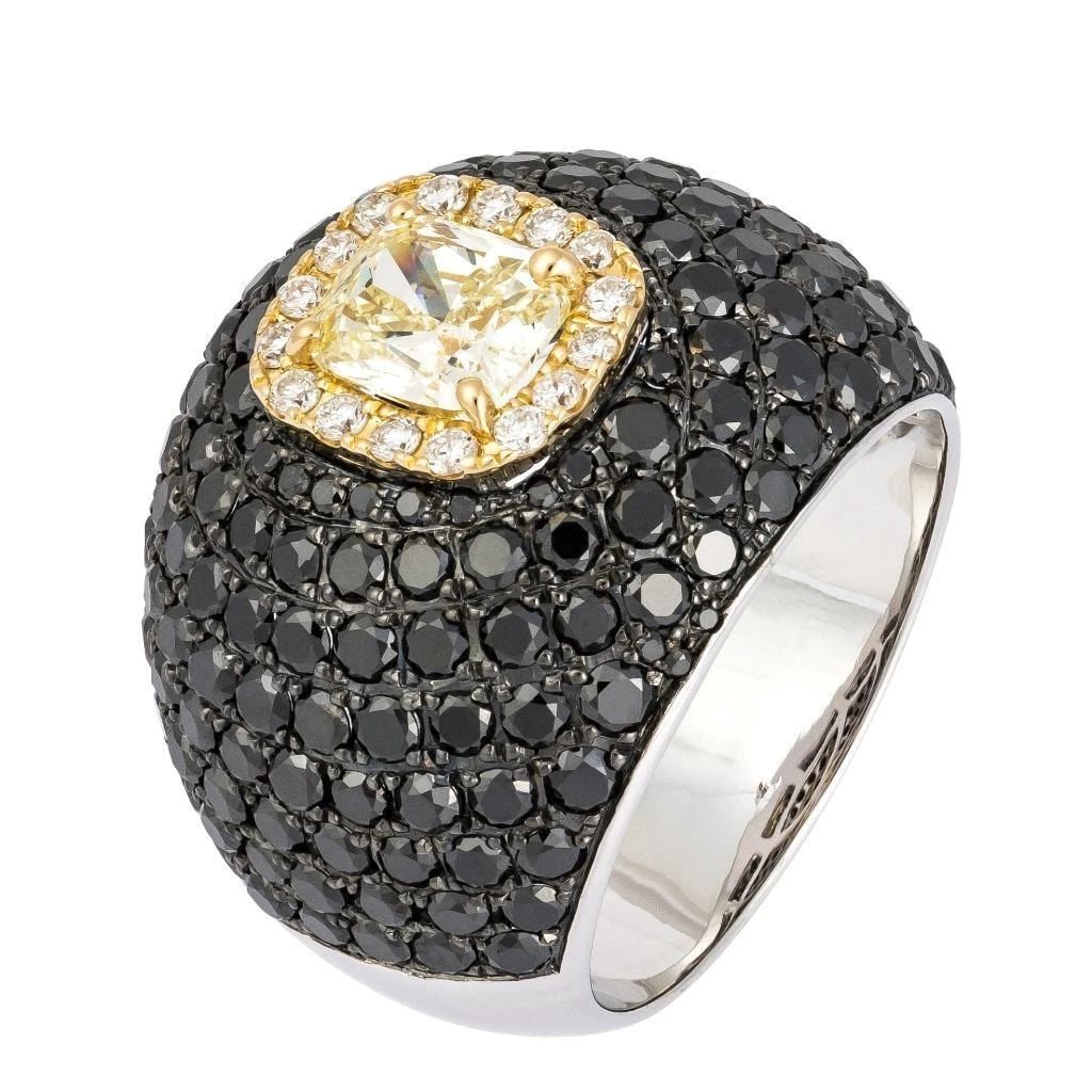 18KT FANCY YELLOW BLACK DIAMOND RING (1 of 2)