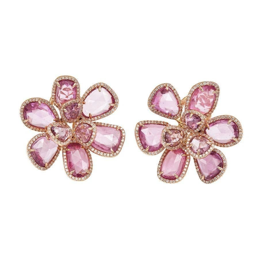 18KT GORGEOUS FANCY PINK SAPPHIRE FLOWER EARRINGS (1 of 2)