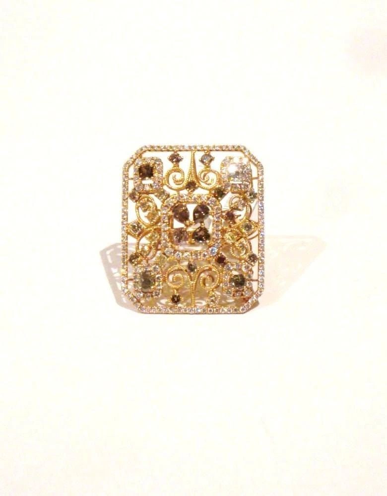 18KT GOLD FANCY YELLOW DIAMOND BROWN DIAMOND RING!!!! (1 of 2)