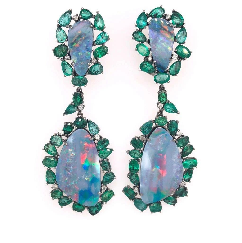 18KT GOLD 34CT FANCY BLACK OPAL EMERALD DIAMOND EARRINGS (1 of 2)