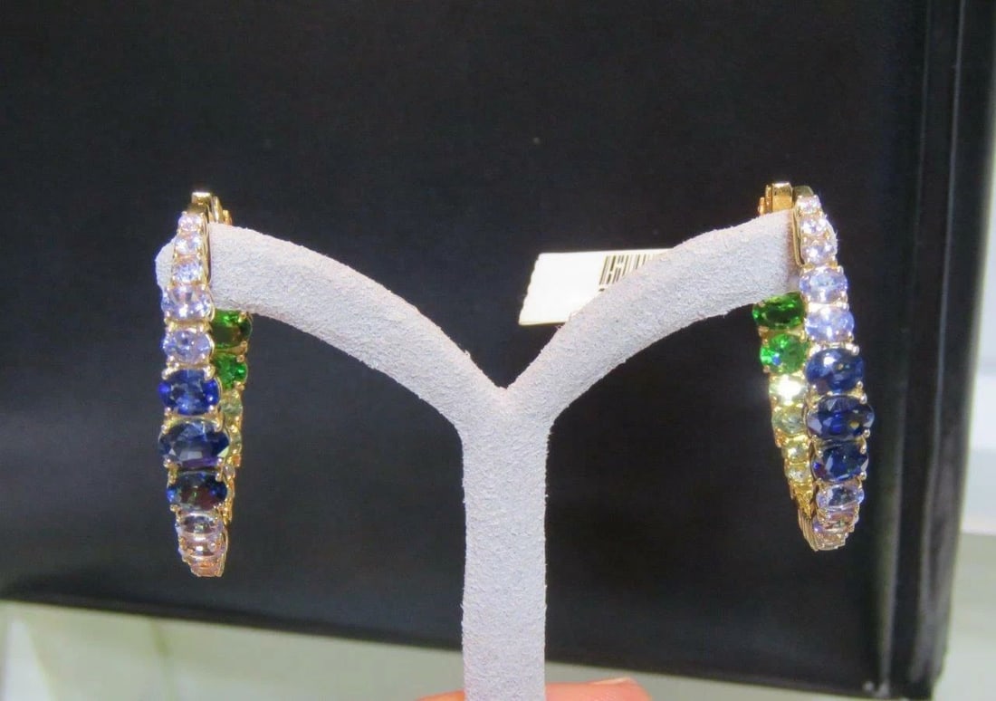 18KT 8.50CT MULTI COLORED SAPPHIRE DIAMOND HOOP EARRINGS (1 of 1)