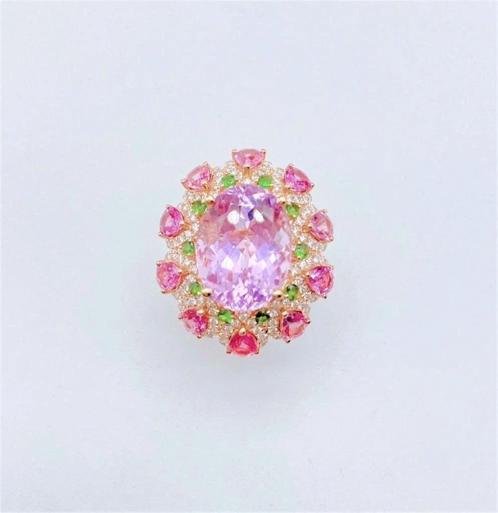 18KT FANCY KUNZITE PINK SAPPHIRE DIAMOND RING (1 of 1)