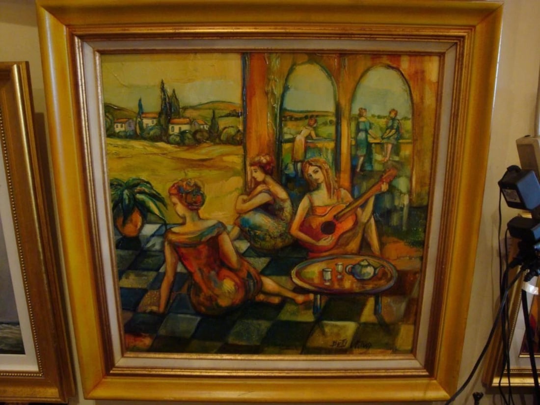 MAGNIFICENT FRAMED ORIGINAL MUSICAL LADIES FRENCH PAINTING BETTY WITTWE (1 of 1)