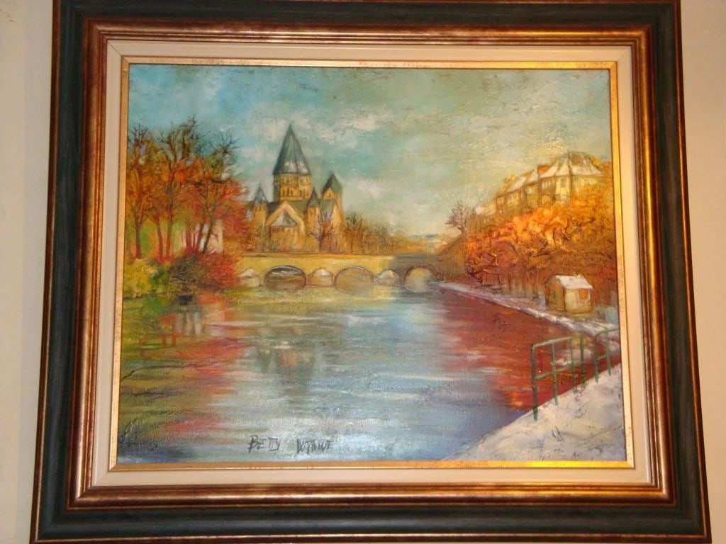 FRENCH PARIS FRANCE SEINE RIVER FRAMED PAINTING, BETTY WITTWE!! (1 of 1)