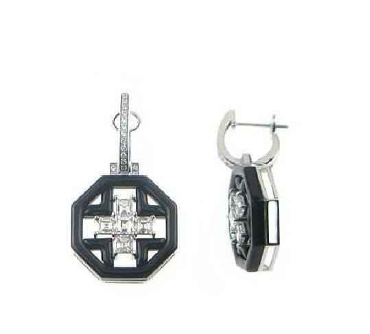18KT GOLD FANCY DIAMOND BLACK AGATE DANGLE EARRINGS (1 of 1)