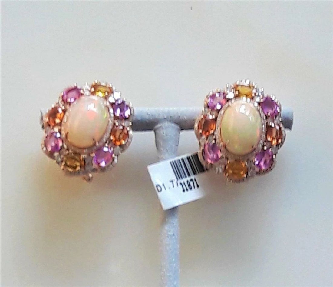 18KT GOLD LARGE FANCY OPAL MULT SAPPHIRE DIAMOND EARRINGS (1 of 1)