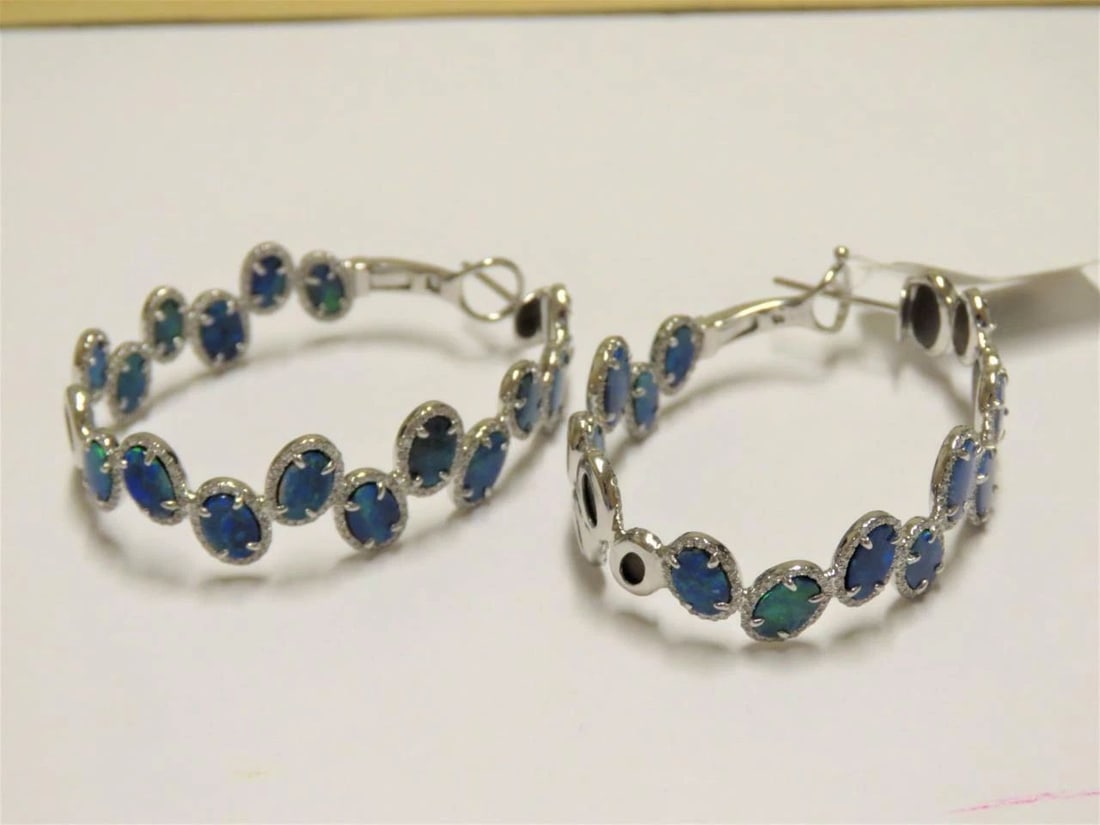 RARE GORGEOUS 12.50CT 18KT BLACK OPAL DIAMOND HOOP EARRINGS! (1 of 1)