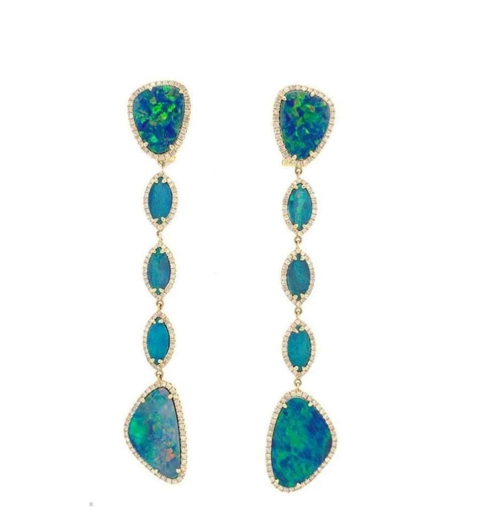 RARE GORGEOUS 18KT LRGE BLACK OPAL DIAMOND DANGLE EARRINGS (1 of 1)