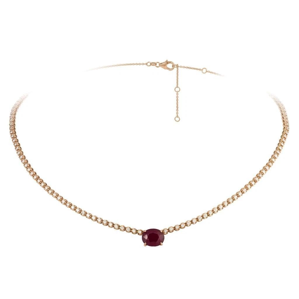 18KT GOLD GORGEOUS GLTTERING LARGE RUBY DIAMOND STRAND NECKLACE: 18KT GOLD GORGEOUS GLTTERING LARGE RUBY DIAMOND STRAND NECKLACE The Following Items we are offering is a Rare Important Radiant 18KT GOLD RUBY RIVIERA STRAND DIAMOND NECKLACE. Necklace is comprised of