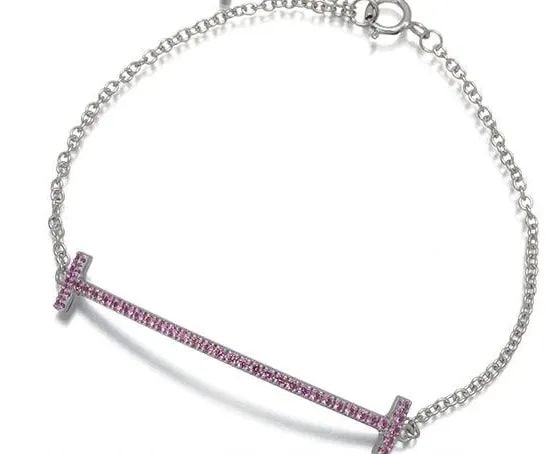 TIFFANY & CO. T SMILE PINK SAPPHIRE K18WG LENGTH 15CM BRACELET PRE OWNED (1 of 2)