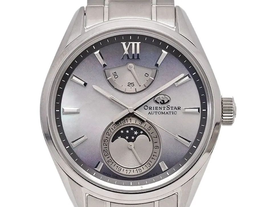 ORIENT STAR CONTEMPORARY F7 MECHANICAL MOON PHASE RK-AY0201A F7M6-UAV0 G1031: ORIENT STAR CONTEMPORARY F7 MECHANICAL MOON PHASE RK-AY0201A F7M6-UAV0 G1031 Item Description Manufacturer: Orient StarProduct Name: Contemporary F7 Mechanical Moon PhaseModel Number: RK-AY0201ACondit