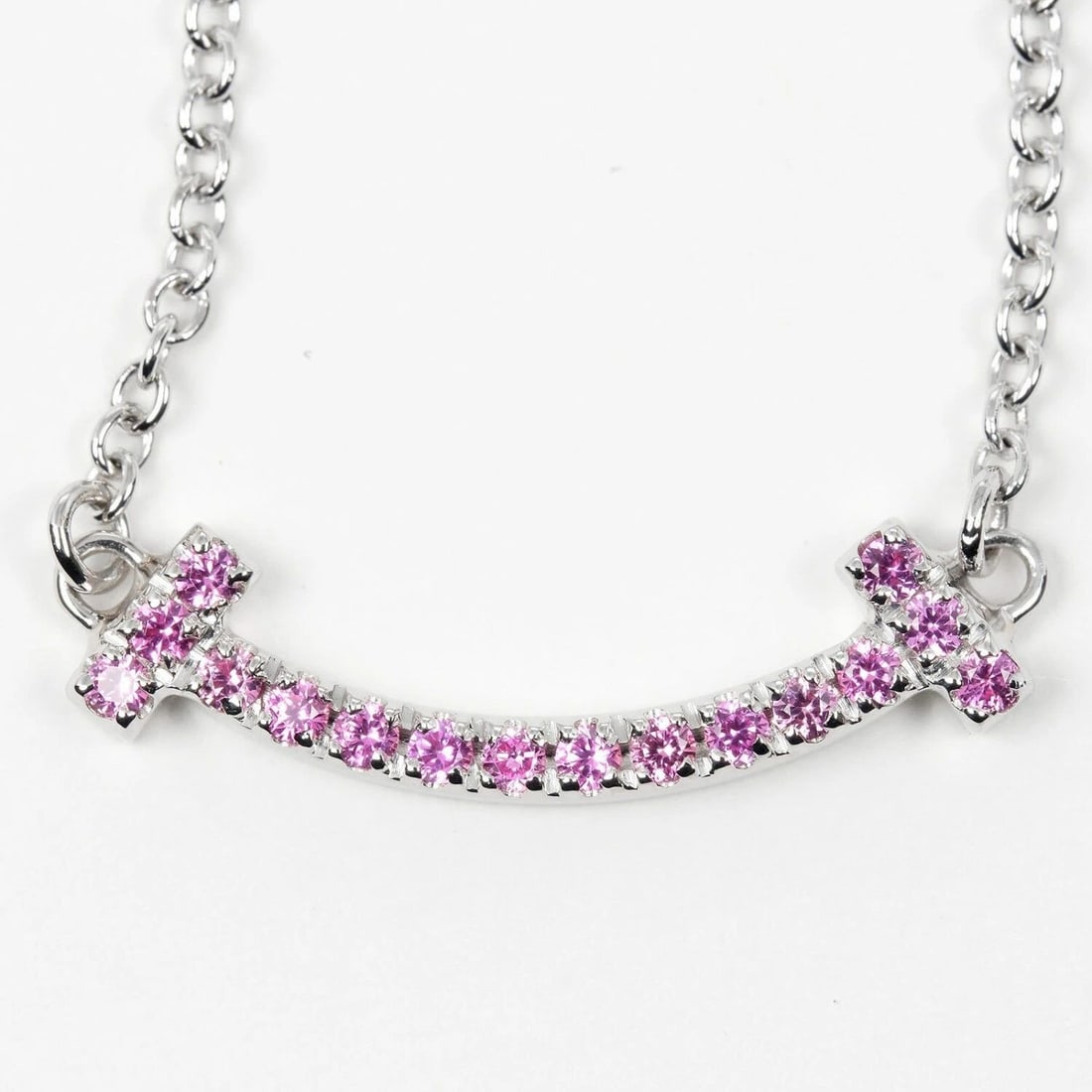 TIFFANY & CO. T SMILE MINI K18WG PINK SAPPHIRE L:44CM NECKLACE PRE OWNED (1 of 2)