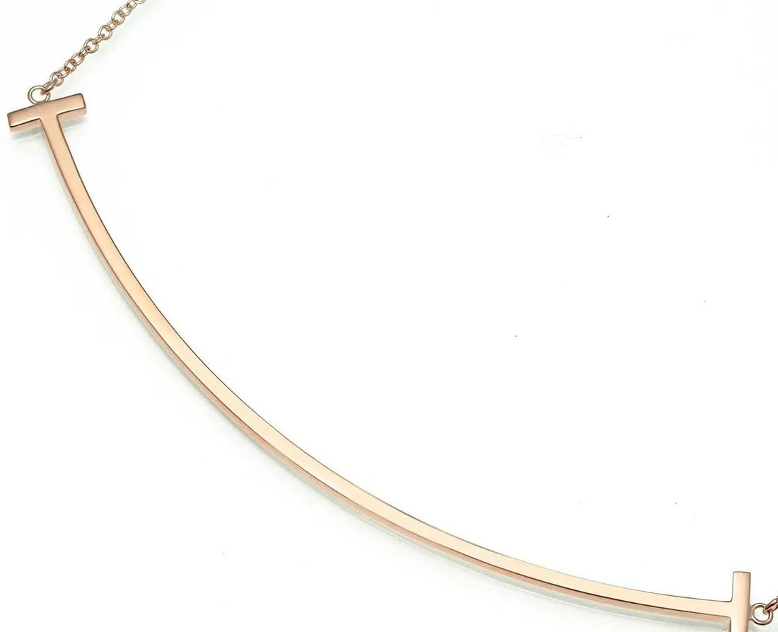 TIFFANY & CO. T SMILE LARGE NECKLACE K18 PINK GOLD 46CM 3.6G (1 of 2)