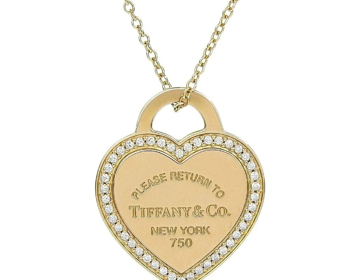 TIFFANY RETURN TO TIFFANY HEART TAG PENDANT DIAMOND K18PG NECKLACE 40CM Y1129 (1 of 2)