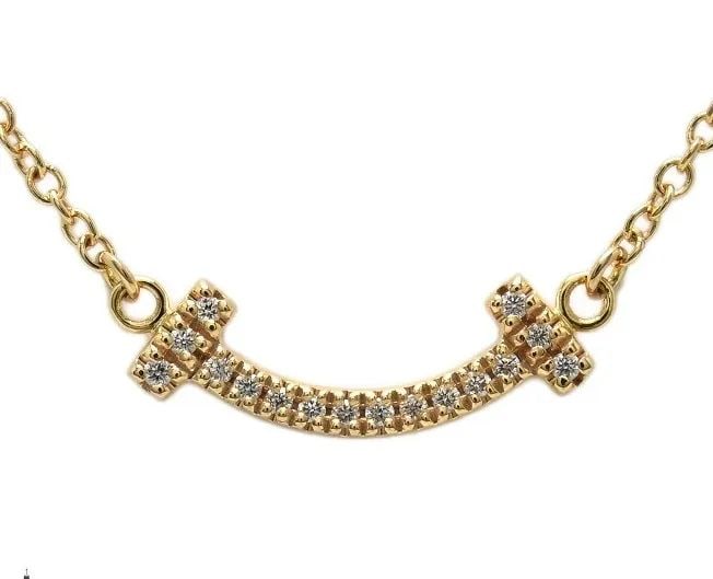 TIFFANY & CO. DIAMOND NECKLACE T SMILE MINI K18 750PG PINK GOLD 48CM 2.2G Y1031 (1 of 2)