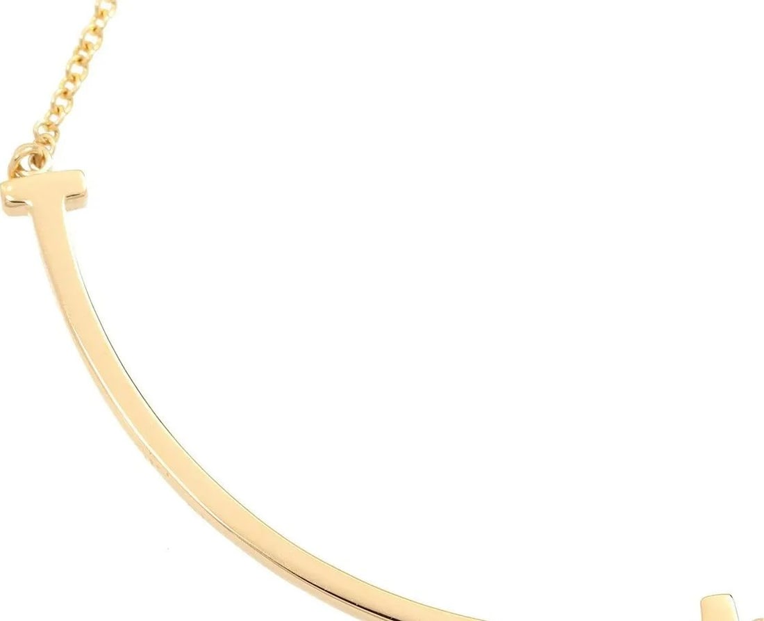 TIFFANY & CO. T SMILE PENDANT SMALL NECKLACE K18 PINK GOLD 46.0CM 3.0G Y1031 (1 of 2)