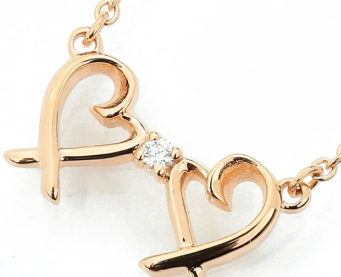 TIFFANY&CO. PALOMA PICASSO DOUBLE LOVING HEART NECKLACE K18 DIAMOND 41.5CM Y1031 (1 of 2)