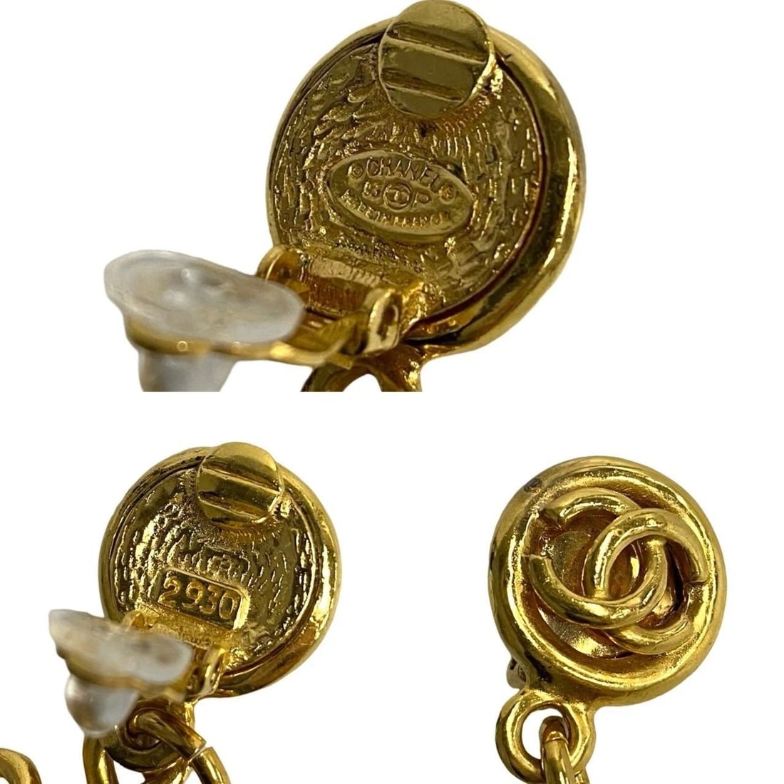 CHANEL GP 93P ENGRAVED COCO MARK LOGO MOTIF GOLD EARRINGS PRE OWNED (1 of 2)