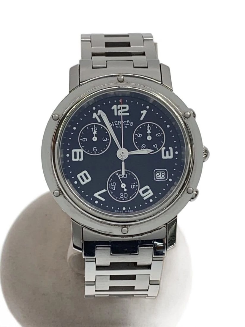 HERMES CLIPPER CHRONOGRAPH QUARTZ CL1.910 WOMEN'S WATCH: HERMES CLIPPER CHRONOGRAPH QUARTZ CL1.910 WOMEN'S WATCH Item Description Condition: Used, Grade BSlight signs of useProduct Description: Blue rust on rivets/deterioration and peeling on interiorProduc