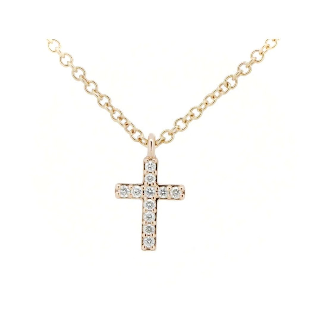 TIFFANY & CO. METRO CROSS DIAMOND NECKLACE K18PG PINK GOLD 40.5CM 1.9G Y1009: TIFFANY & CO. METRO CROSS DIAMOND NECKLACE K18PG PINK GOLD 40.5CM 1.9G Y1009 Item Description Brand: Tiffany & Co.Weight: Approx. 1.9 gCarat: No carat markingSizeRing Size: Approx. W 0.6 x H 0.98 x D