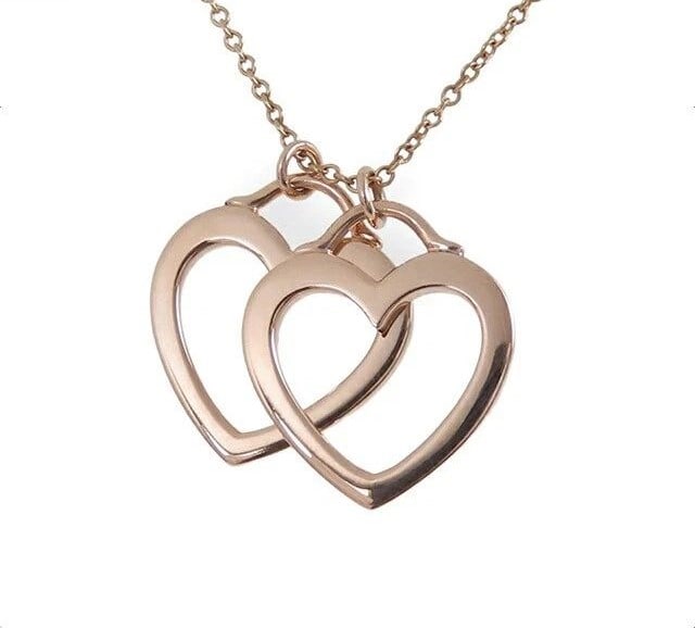 TIFFANY&CO. SENTIMENTAL DOUBLE HEART NECKLACE PENDANT K18PG PINK GOLD 40CM Y1007 (1 of 1)