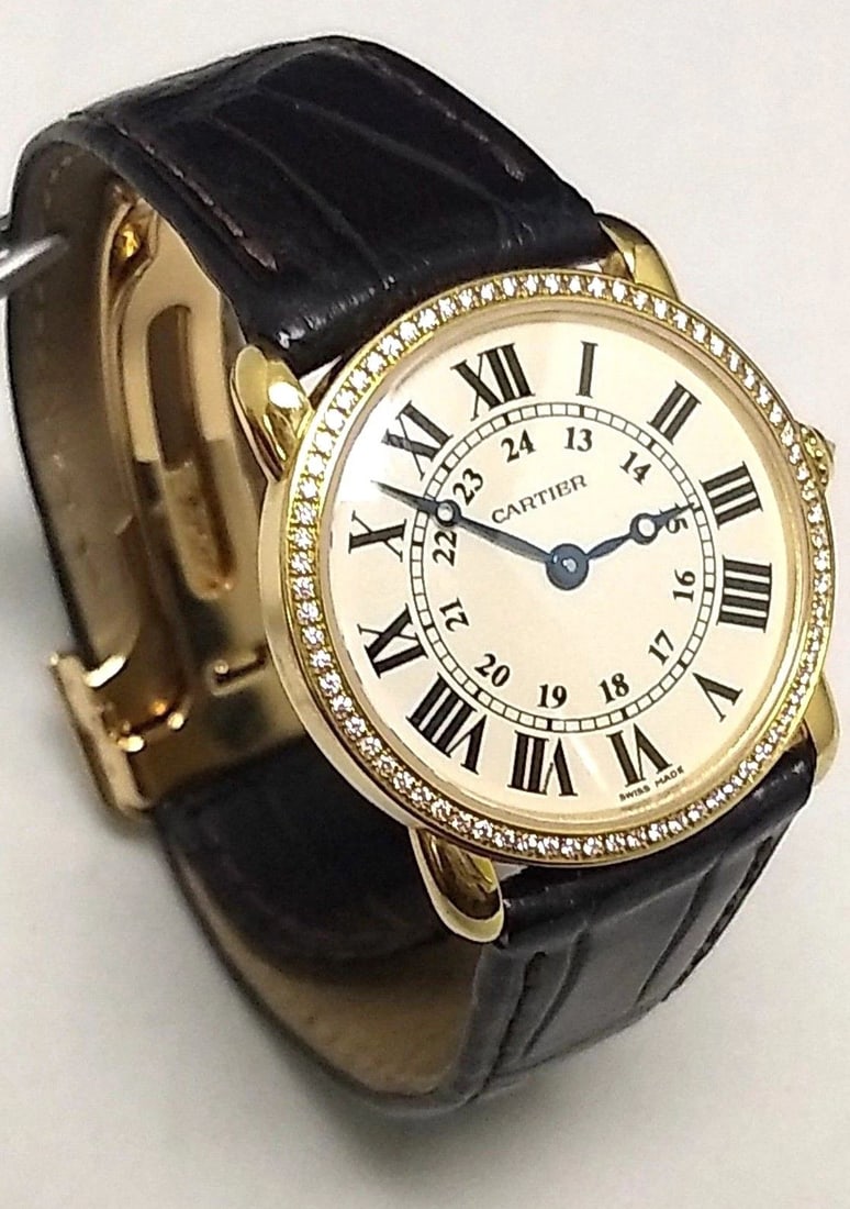 CARTIER RONDE LOUIS 18K YELLOW GOLD AND FACTORY DIAMOND WATCH 29MM (1 of 2)