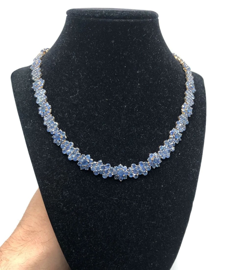 14K YELLOW GOLD NECKLACE WITH 19CTS OF NATURAL SAPPHIRES 18" 42.7 GRAMS (1 of 2)