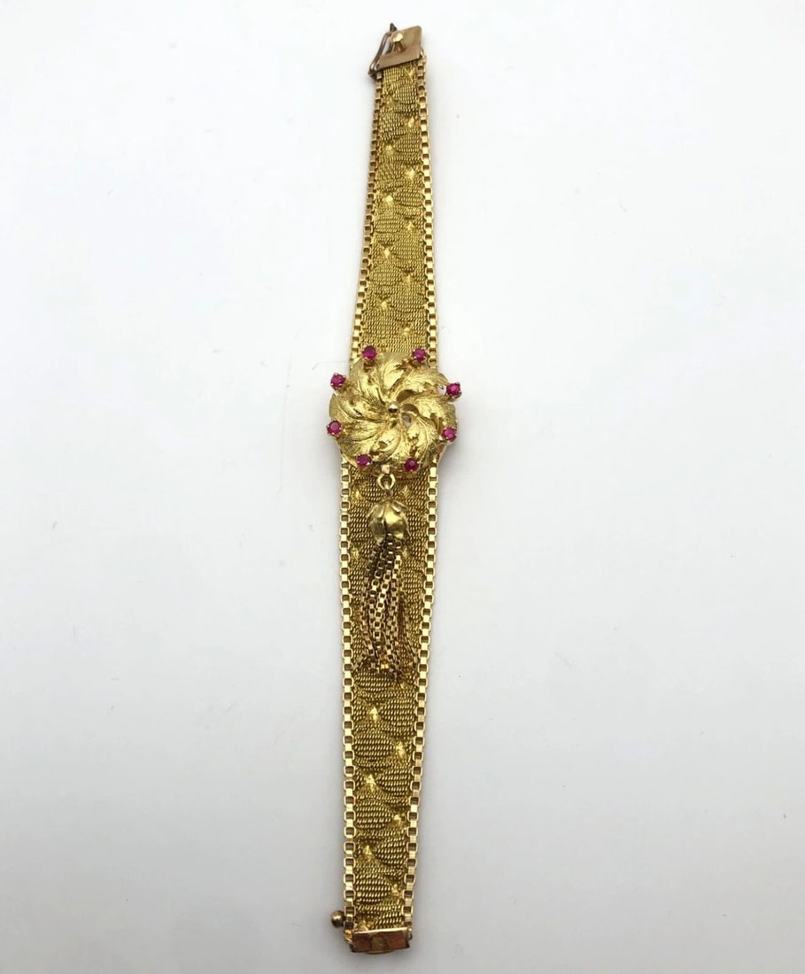 WOMAN'S VINTAGE LA MARTINE 18K GOLD WATCH SET WITH 0.50CTS OF RUBIES (1 of 2)