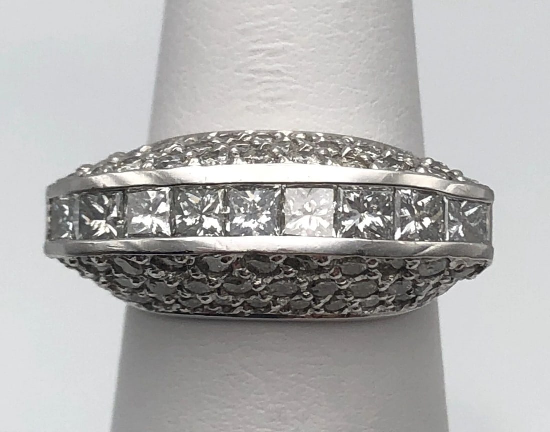 14K WHITE GOLD UPPER DOME STYLE RING SET WITH 3.5CTS NATURAL DIAMONDS (1 of 2)