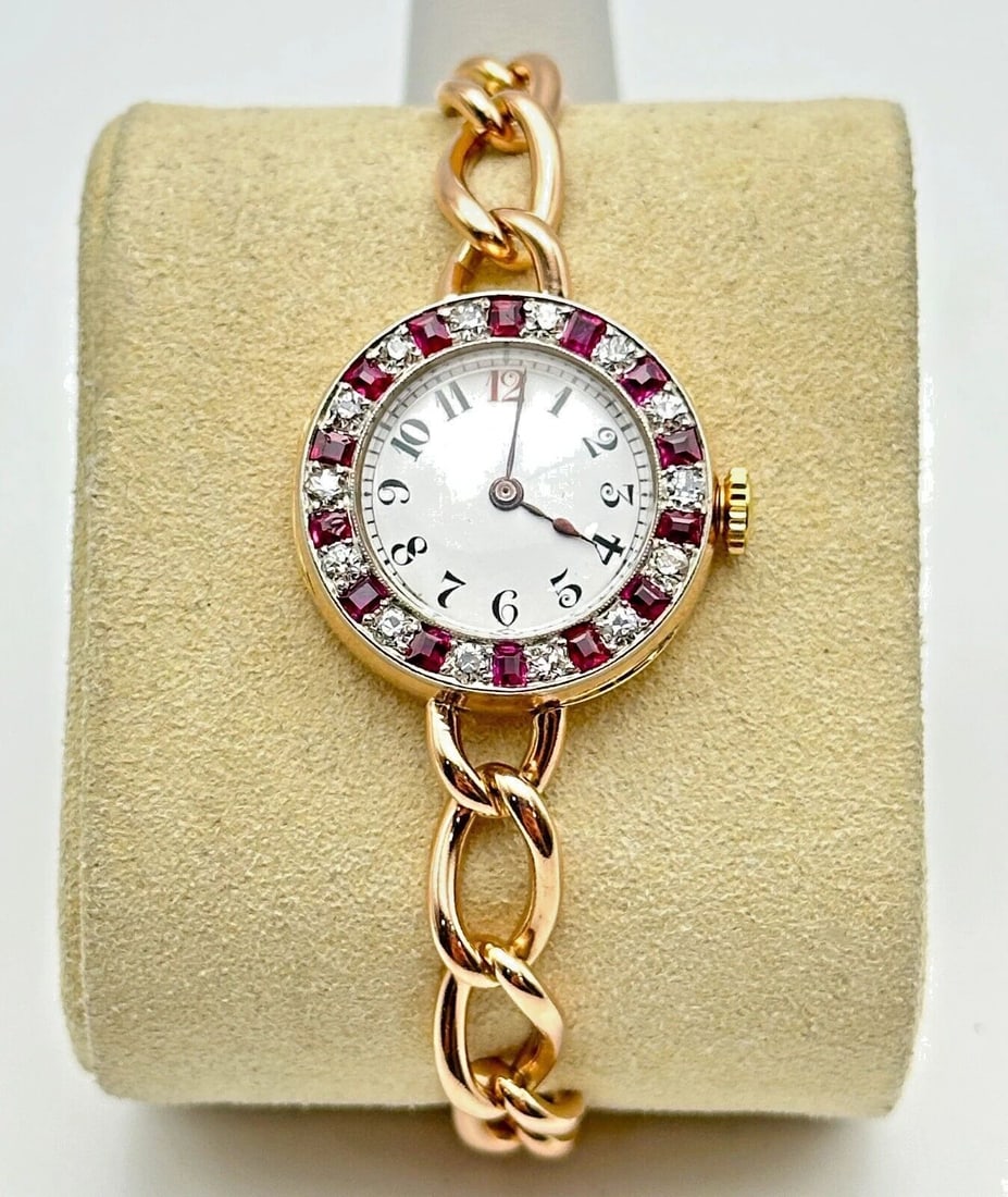 ULYSSE NARDIN 14K GOLD VINTAGE WATCH, 0.85CTS DIAMONDS, NATURAL RUBIES (1 of 2)