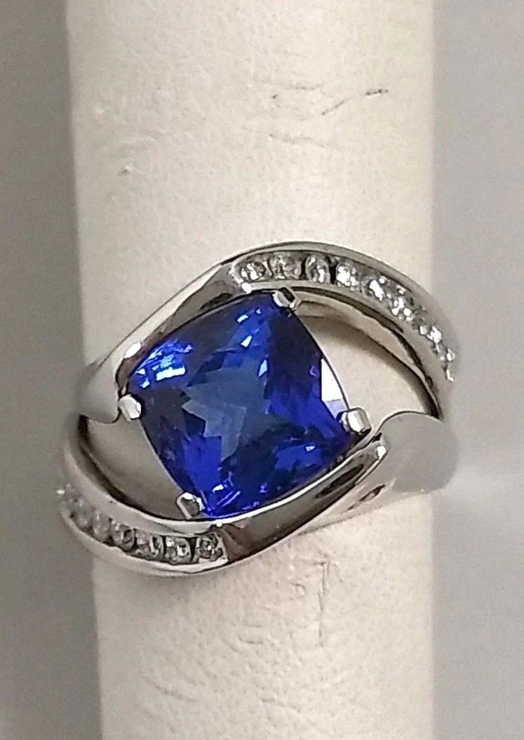 14K WHITE GOLD RING WITH DIAMONDS, TANZANITE, AND PINK SAPPHIRE SIZE 6.5 (1 of 2)