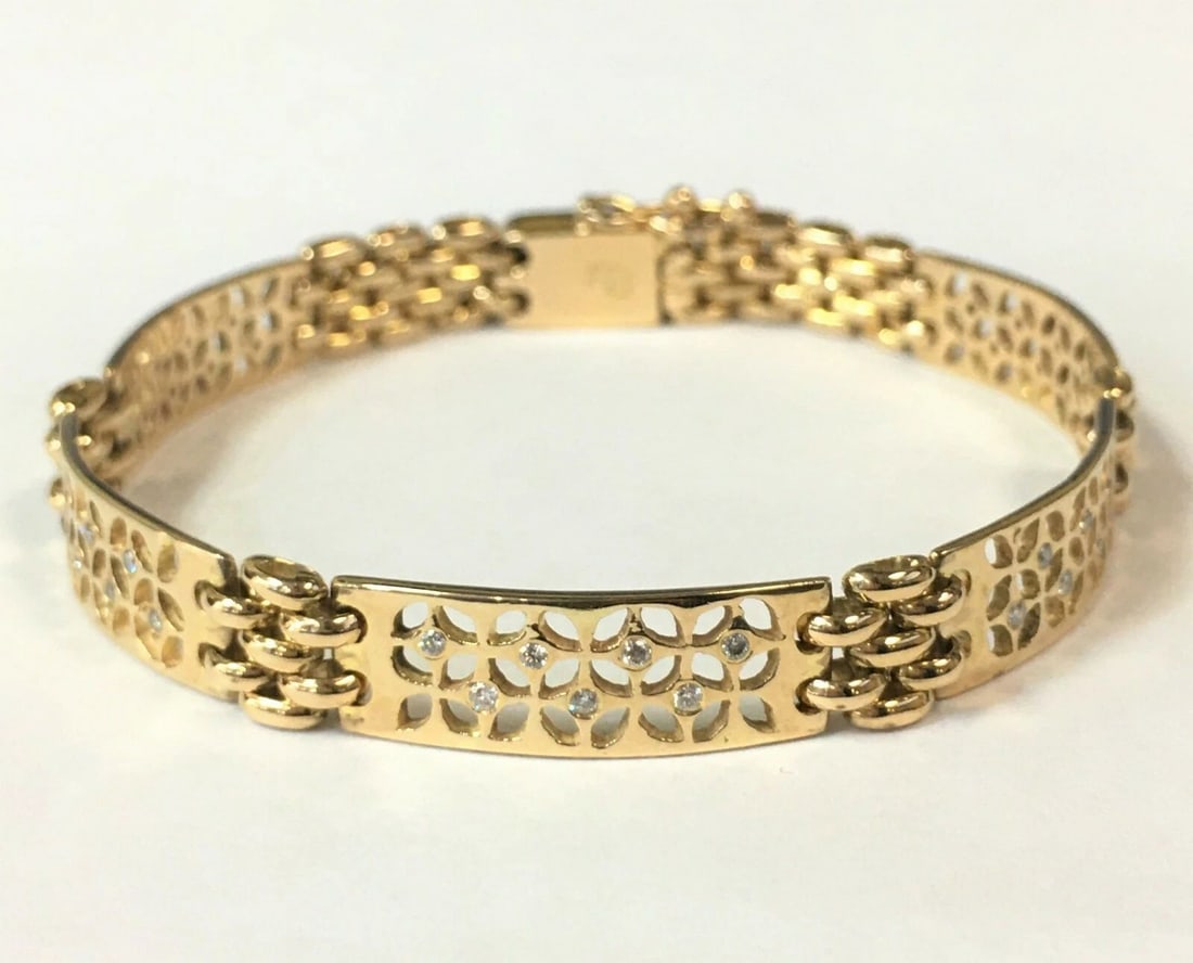 18K YELLOW BRACELET WITH NATURAL DIAMONDS (7.5 INCHES) 22.0 GRAMS (1 of 2)