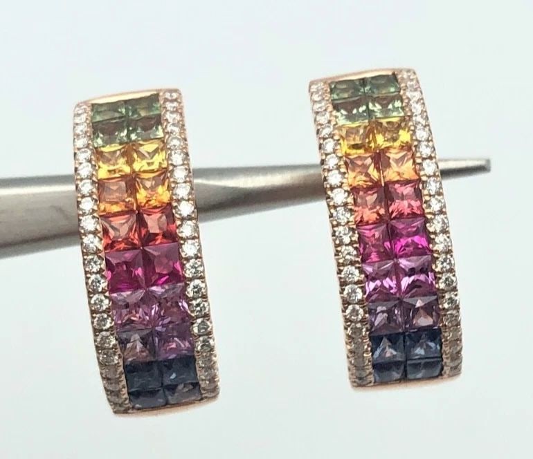EFFY WATERCOLORS 14K ROSE GOLD MULTIPLE COLOR SAPPHIRE AND DIAMOND EARRINGS (1 of 2)