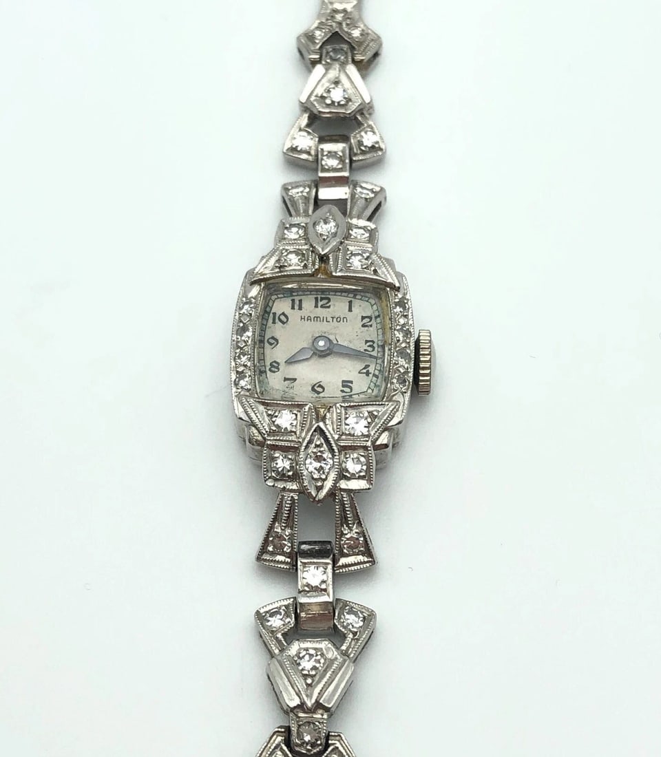 WOMAN'S VINTAGE HAMILTON WATCH PLATINUM AND 1.6CTS VS DIAMONDS, 17 JEWELS (1 of 2)