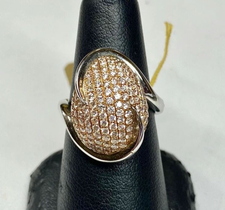 PARADE WOMEN'S TWO TONE 18K WHITE/ROSE GOLD EGG RING 1.50CTS NATURAL DIAMONDS (1 of 2)