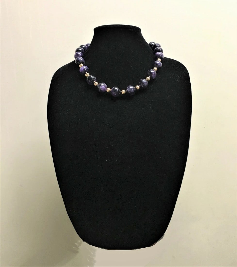VINTAGE BIG AMETHYST 18K GOLD NECKLACE (19.5" INCHES LONG) (1 of 2)
