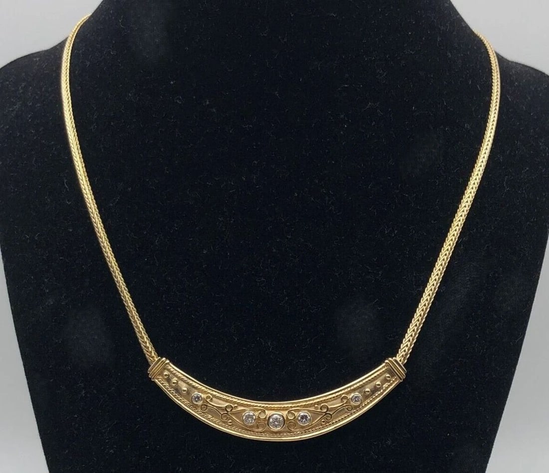 14K GOLD NECKLACE WITH PENDANT SET WITH 0.50CTS OF NATURAL DIAMONDS 18" 17.5G (1 of 2)