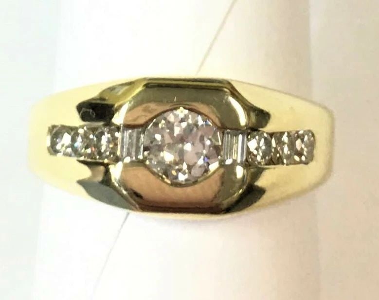 14K YELLOW GOLD MEN'S RING WITH NATURAL DIAMONDS 0.50CT CENTER 1.0CTTW 10 GRAMS (1 of 2)