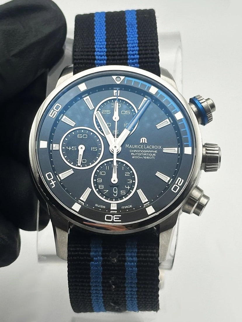 MENS MAURICE LACROIX PONTOS AUTOMATIC WATCH, CHRONOGRAPH BLUE PT6008 (1 of 2)