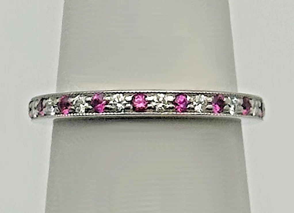 TIFFANY & CO. LEGACY PLATINUM ETERNITY BAND WITH RUBY AND DIAMONDS SIZE 4.5 (1 of 2)