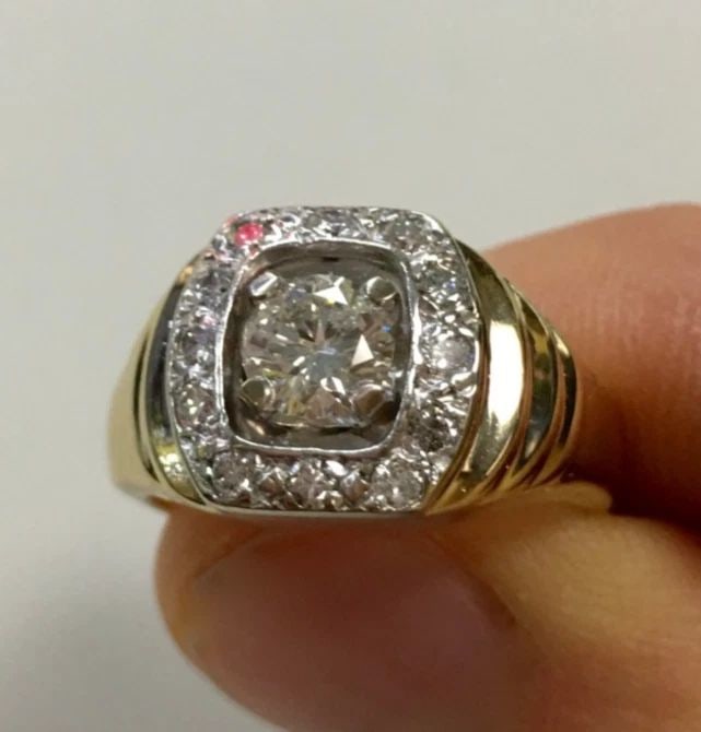 14K YELLOW GOLD RING WITH NATURAL DIAMONDS 1.2 CTW (0.85CT CENTER) 7.8GRAMS (1 of 2)