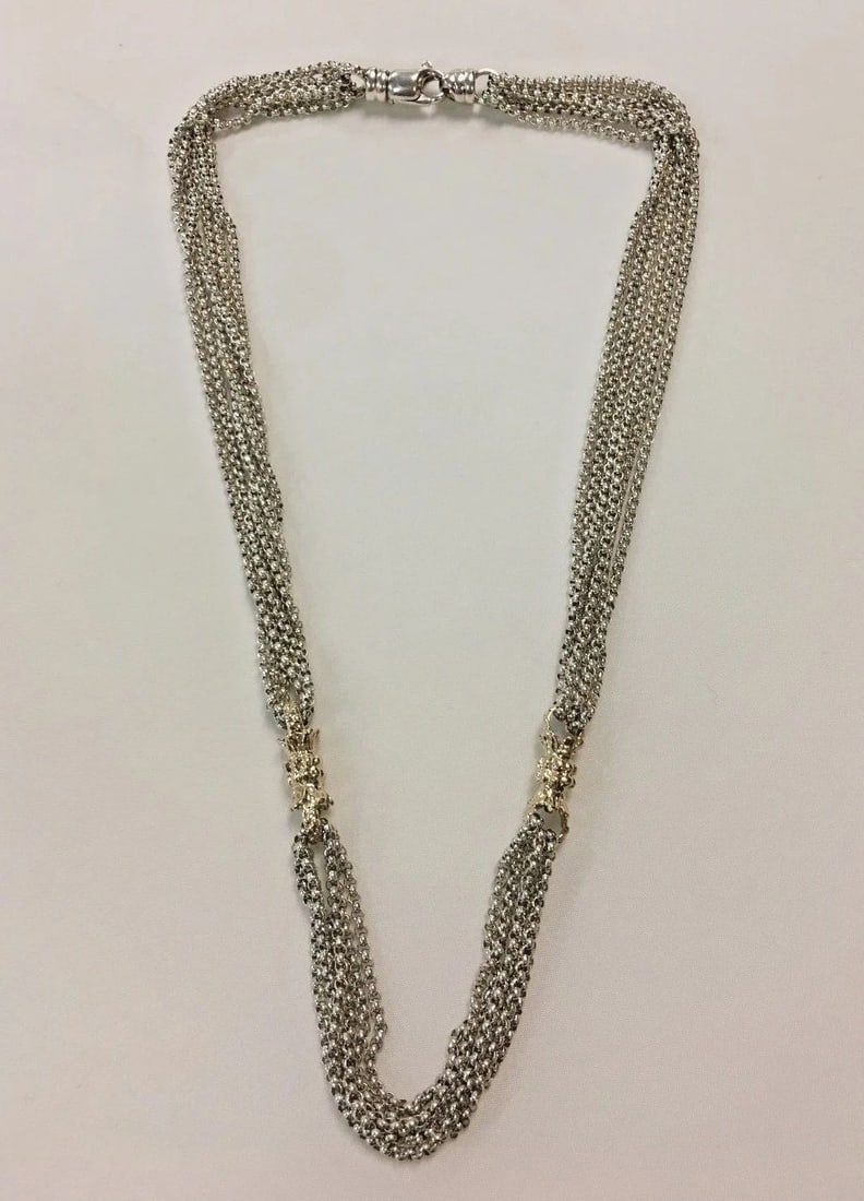 ALWAND VAHAN STERLING SILVER NECKLACE WITH 14K YELLOW GOLD 18INCH: Alwand Vahan Sterling Silver Necklace with 14k Yellow Gold You are bidding on a A. Vahan Sterling Silver Necklace with 14k Yellow Gold. There are few minor scratches on the necklace from normal wear a