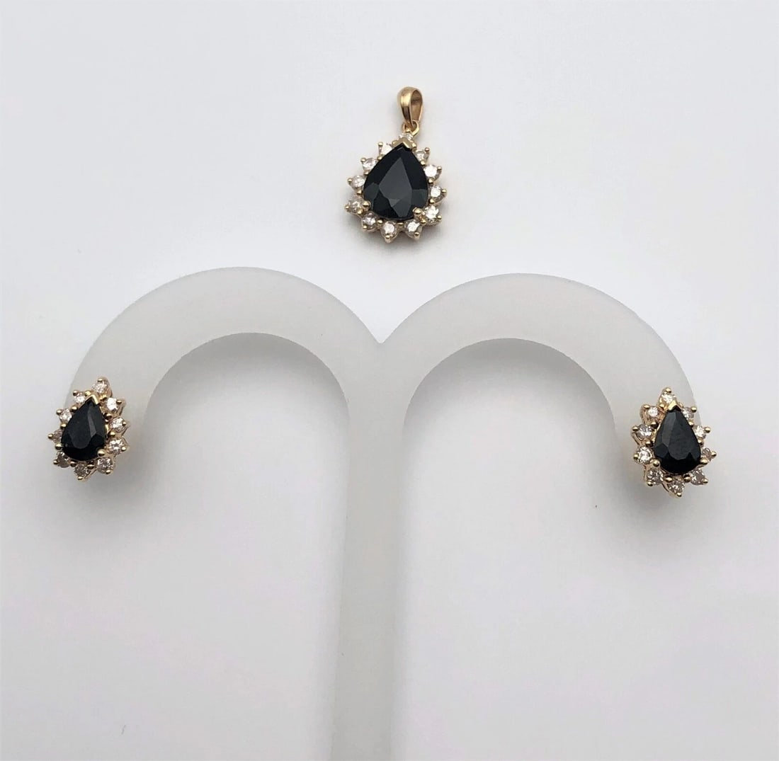 14K GOLD PENDANT&EARRINGS MATCHING SET, 4.5CTS SAPPHIRES AND 1.0CTS DIAMONDS (1 of 2)