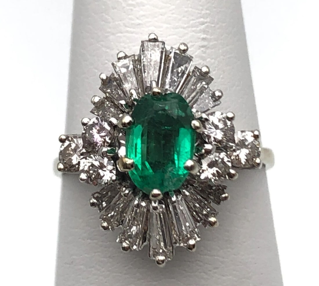 18K WHITE GOLD RING WITH 0.75CT NATURAL EMERALD AND 1.3CTS DIAMONDS (1 of 2)