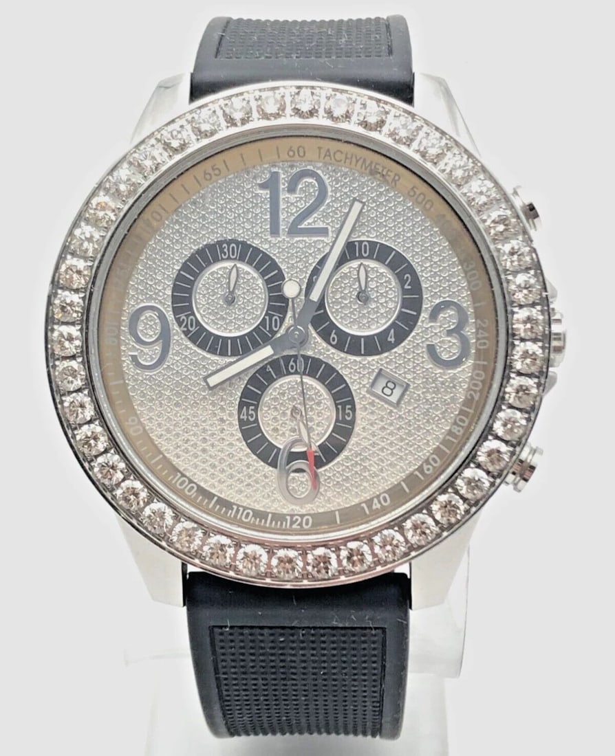 JOE RODEO STAINLESS STEEL CHRONOGRAPH WATCH WITH 4.50CTS DIAMOND BEZEL 48MM (1 of 2)